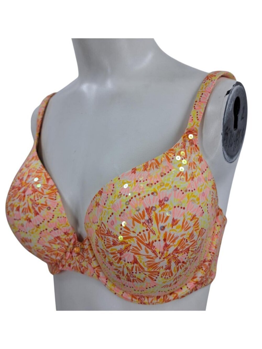 Victorias Secret Lined Perfect Coverage Underwire Bra Size 34DD Orange Sequin